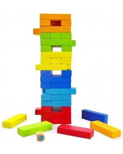  Дървена цветна игра за баланс Acool Toy - Дженга със зарче 