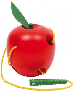 Дървена играчка Small Foot - Ябълка и червейче, за нанизване