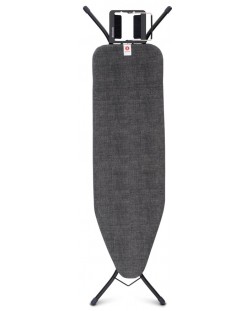 Дъска за гладене Brabantia - Denim Black, с поставка за ютия, 124 x 38 cm