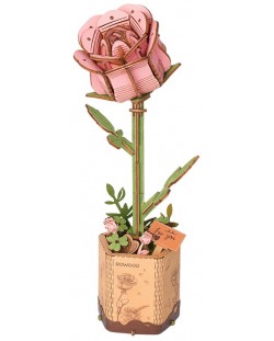 Дървен 3D пъзел Robo Time от 104 части - Розова роза