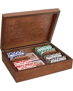 Дървена кутия Modiano - Radica, с 200 покер чипа и карти