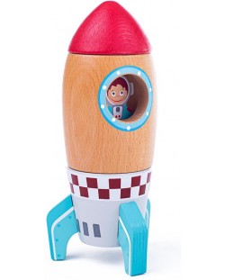 Дървена играчка Bigjigs - Ракета с космонавт
