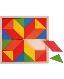 Дървена мозайка Bigjigs - С геометрични фигури, 24 части