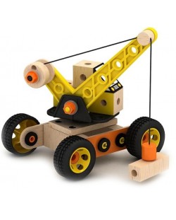 Дървен конструктор Acool Toy - Кран, с болтчета и гайки