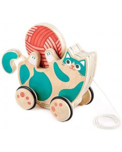Дървена играчка за дърпане HaPe International - Коте с дрънкалка