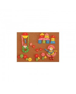 Дървена игра Woody - Дъска с чукче и пирони, Розова