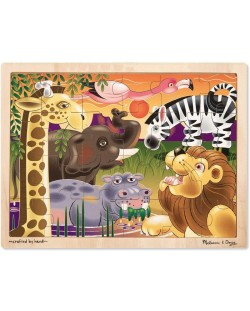 Дървен пъзел Melissa & Doug - Сафари, 24 части