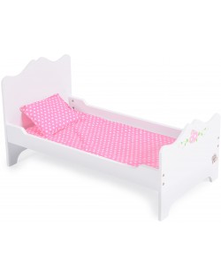 Дървено легло за кукла Moni Toys - B019, бяло 