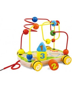 Дървена играчка Acool Toy - Лабиринт с мъниста на колела, Монтесори