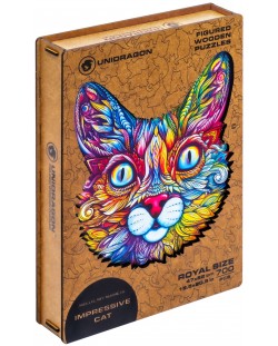 Дървен пъзел Unidragon от 700 части - Впечатляваща котка (размер RS)