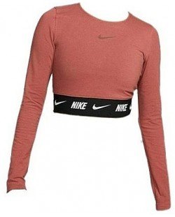 Дамска къса блуза Nike - Crop Tape LS, кафява