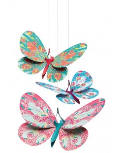 Висяща декорация за детска стая Djeco – Блестящи пеперуди, 3 броя