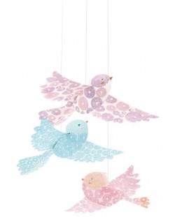 Висяща декорация за детска стая Djeco – Блестящи птичета, 3 броя