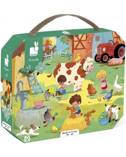 Детски пъзел в куфар Janod - Ден във фермата, 24 части