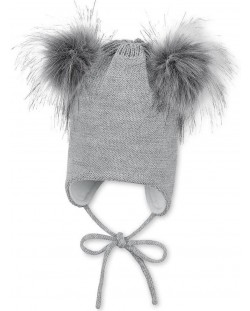 Детска зимна шапка с помпони Sterntaler - 49 cm, 12-18 м, сива