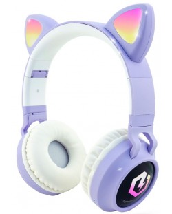 Детски слушалки PowerLocus - Buddy Ears, безжични, лилави/бели