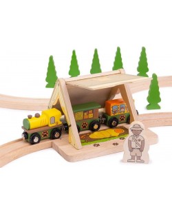 Детска играчка Bigjigs - Дървена палатка, сафари