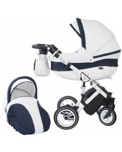 Детска количка 2 в 1 Baby Merc - Style, бяло и тъмно синьо