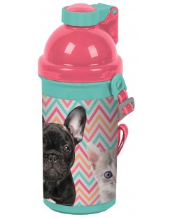 Детска бутилка за вода Paso Dog&Cat - 500 ml, розово-синя