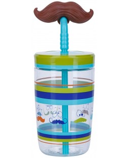 Детска чаша със сламка Contigo - Electric Blue Mustache, 470 ml