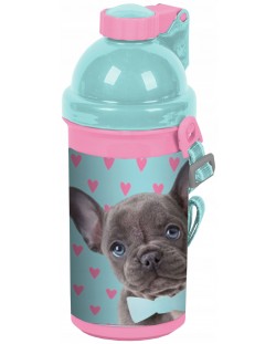 Детска бутилка за вода Paso Studio Pets - 500 ml, куче с папионка