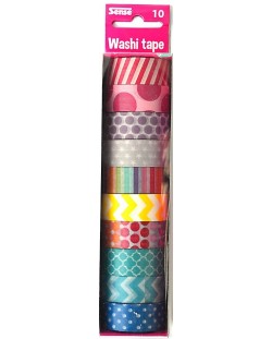 Декоративно тиксо Sense - Washi Tape, 10 броя, асортимент