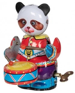 Детска играчка Goki - Метална панда с барабан, с навиващ се механизъм