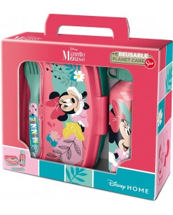 Детски комплект Stor Minnie Mouse - Бутилка, кутия за храна и прибори