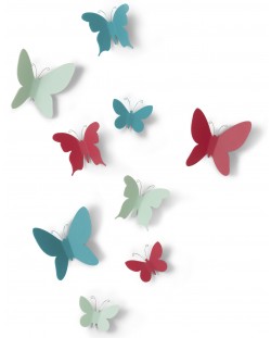 Декорация за стена Umbra - Mariposa, 9 броя пеперуди, многоцветна