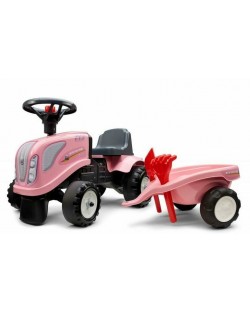Детски трактор Falk - С ремарке, лопатка и гребло, розов