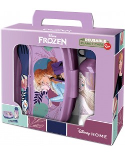 Детски комплект Stor Frozen - Бутилка, кутия за храна и прибори