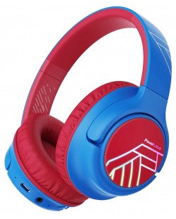 Детски слушалки с микрофон PowerLocus - Bobo, безжични, сини/червени