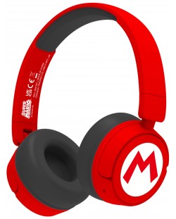 Детски слушалки OTL Technologies - Super Mario Icon Logo, безжични, червени