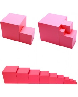 Детска играчка Smart Baby - Розова кула Монтесори, 10 кубчета