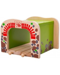 Детски дървен комплект Bigjigs - Двоен железопътен тунел
