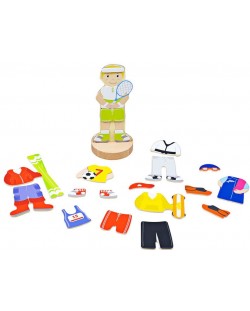 Детска играчка Bigjigs - Магнитна кукла за обличане , спорт