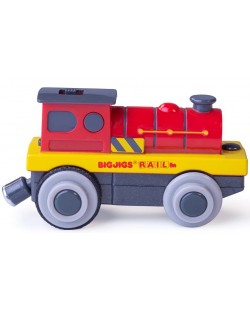 Детска дървена играчка Bigjigs - Локомотив с батерии, червен