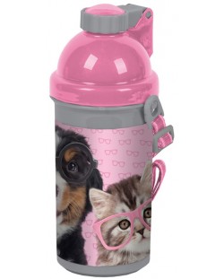 Детска бутилка за вода Paso Studio Pets - 500 ml, куче с очила