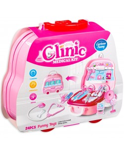 Комплект Kid's Zone - Little Clinic, Чичо Доктор в куфарче, розово, 24 части