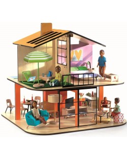 Дървена къща за кукли Djeco – Цветен дом
