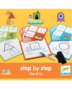 Образователна игра за рисуване Djeco – Стъпка по стъпка: Гео и Ко