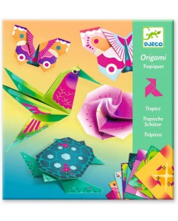 Комплект за оригами Djeco - Тропик, с 24 неонови хартии