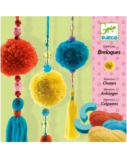 Детски комплект за плетене Djeco – 3 пискюла и помпони