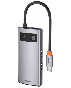 Докинг станция Baseus - Metal Gleam, 4 порта, USB-C, сив