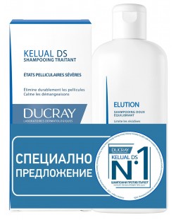 Ducray Kelual DS & Elution Комплект - Третиращ и Балансиращ шампоан, 100 + 200 ml (Лимитирано)