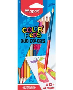 Двувърхи цветни моливи Maped Color Peps - 12 молива, 24 цвята