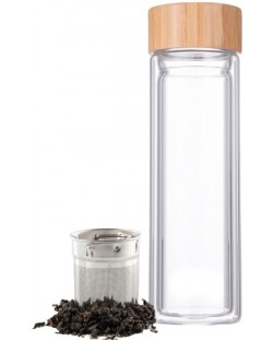 Двустенна стъклена бутилка с инфузер за чай HIT - 400 ml