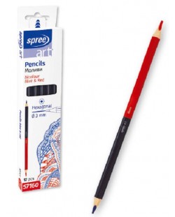 Двуцветен молив SpreeArt - Шестоъгълен, Ø 3 mm, син и червен