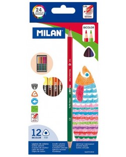 Двувърхи цветни моливи Milan - Triangular Bicolour, 24 цвята