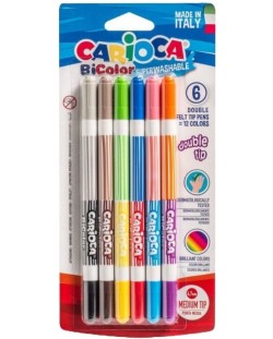 Двуцветни флумастери Carioca Bi-Color - 6 броя, суперизмивни